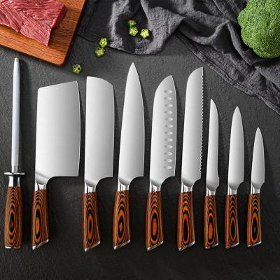 China Environmental protection viable professional wood logo manual stainless steel handle kitchen knife practical set for sale