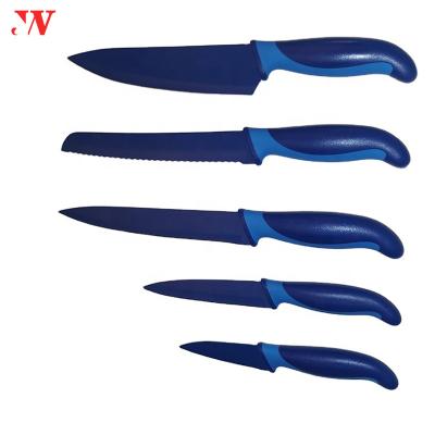 China Viable with handle kitchen set non-slip soft rubber knife 5 pieces knife set meat cutting knife for sale