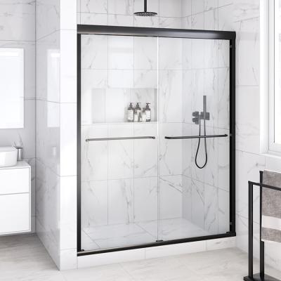 China Modern Tempered Black 304 Stainless Steel Safety Glass Frame 2 Panels Roll Sliding Shower Doors for sale