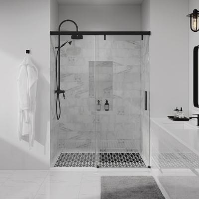 China New Modern Design Hotel Bathroom Satin Black Frame Tempered Safety Glass Shower Door for sale