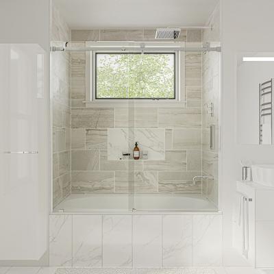 China Modern frameless 10 mm tempered safety glass 1 panel roller sliding bathtub shower doors for sale