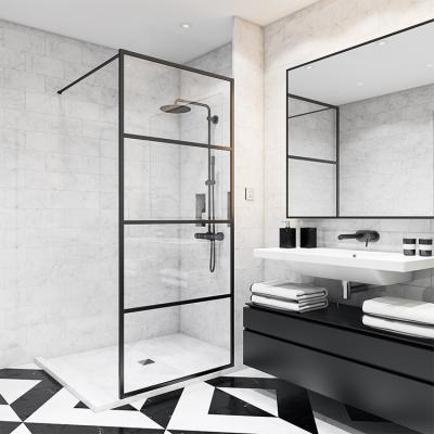 China Modern Economical Custom Stain Black Framed Fixed Panel Bathroom Shower Door for sale