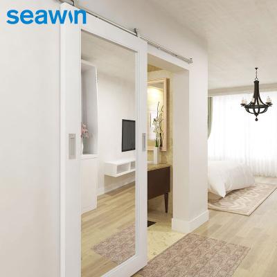 China High quality frame single sliding solid white wooden barn door windproof with rollers for sale