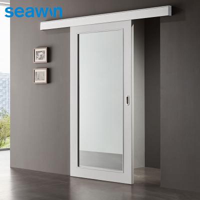 China Silent Tempered Glass Aluminum Alloy Single Sliding Barn Doors Frame Windproof for sale