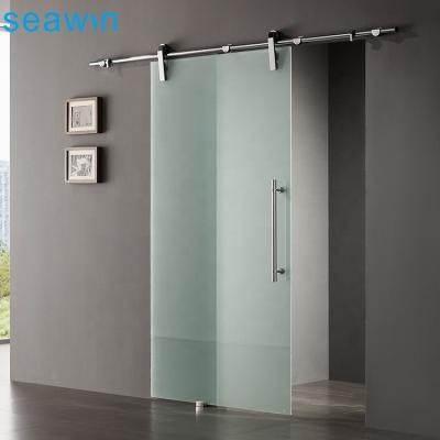 China Popular Windproof Stainless Steel Tempered Slim Sliding Glass Barn Doors for sale