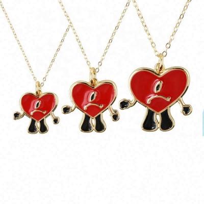 China The Other Alloy Crystal Heart Shape Lover Bad Bunny Pendant Red Heart Necklace For Woman Wedding Gift And Birthday Gift 18K Gold Necklace for sale