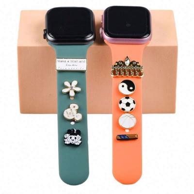 China 2022 New Alloy Silicone Strap Decoration Charms For Apple Watch Band Sport Strap For Iwatch Series 7 Se Band Decoration 6 5 4 3 for sale