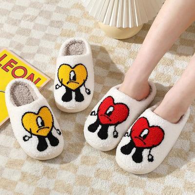 China Bad Rabbit Pattern Recyclable Cute Fuzzy Slippers Main Chain And Indoor Flat Warm Bunny Smiley Winter Slippers Covering Ladies Bad for sale