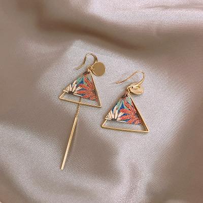 China Retro asymmetrical earrings temperament triangle cut-out Chinese style casual/sports female simple personality long tassel for sale