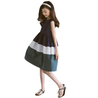 China Girls Dress Girls Three-color Patchwork Skirt and Kids Sleeveless Summer Summer Pleated Long Dresses for sale