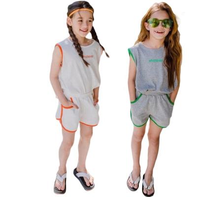 China new arrivals 70%Elasticity sleeveless sport shorts and shorts casual girls two piece set words printed kids costume for sale