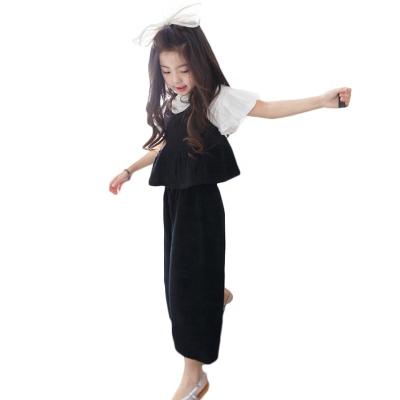 China Casual 10% Stretch Girls Cotton Ruffle Elastic Suits Kids Casual Two Piece Set for sale