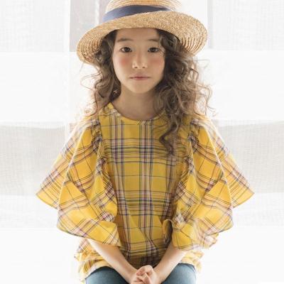 China Summer Breathable Girls Rocket-Wrapped T-shirt Big Blouse And Cotton Plaid In Soft Mid-kid Fabric T-shirt for sale