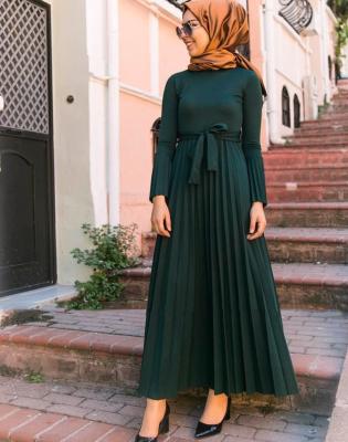 China Nice Cotton Knitted Knitted Cotton Pleated Long Islamic Clothing Muslim Dress Pleated Flared Sleeve Muslim Dress for sale