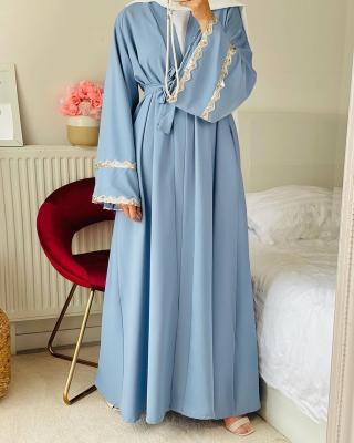 China 2021 Polyester Solid Color High Quality Stitching Lace Up Open Abaya For Women Puls Size Women's Dress for sale