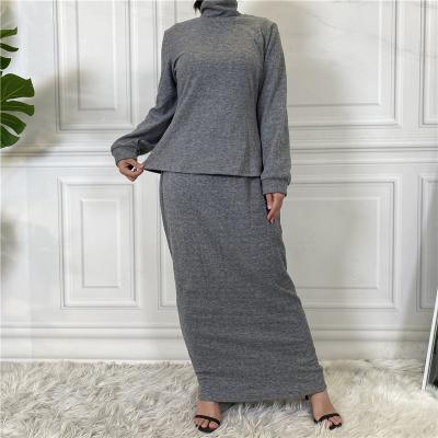 China Hot Sale Style Cotton Pure Simple Modesty Color Long Sleeve Sets Muslim Abaya Women Muslim Dress Set Islamic Clothing for sale