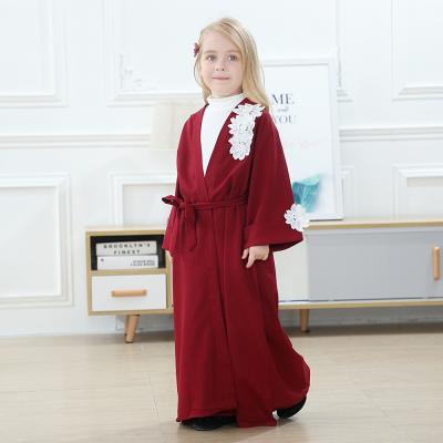 China 2022 Muslim Abaya Chiffon Fashion Solid Color Car Flower For Children For Girls for sale