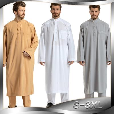 China Solid Color Arab Four Way Stand Collar Hot Sale Middle East Two Piece Islamic Men Stretch for sale