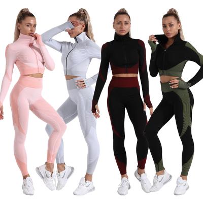 China New Type Bargain Price Breathable Yoga Set T Shirt Women Long Sleeve Zipper Yoga 2 Piece Set Long Sleeve for sale