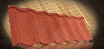 China Classic 0.4mm thickness oriental red color stone coated metal roof tiles for housetop roofing for sale