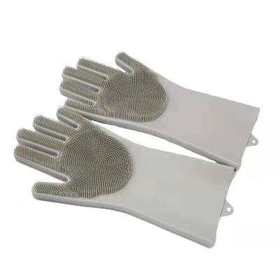 China Wholesale Comfortable Heavy Duty Kitchen Gray Household Cleaning Gloves Silicone Scrubber For Home for sale