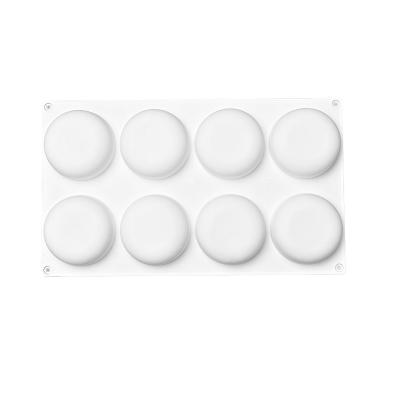 China Bakeware DIY Food Grade Non-Stick Silicone 8 Holes Round French Bread Stocked Flat Round Mold for sale