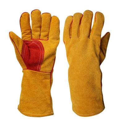 China Factory price good quality construction cow-aplit leather working welding gloves hand protaction for construction men GMT-HD8020-C for sale