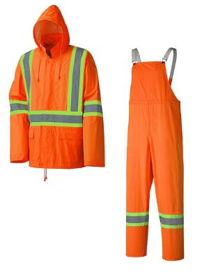 China adjustable hood & adjustable cuffs waterproof red rain suit jacket bib suit men raincoat traffic work with reflective band GMR-310 hi force for sale