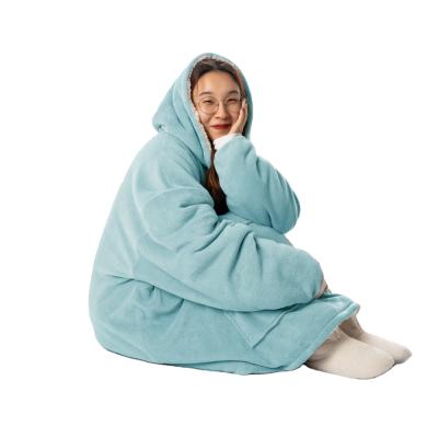 China Velety Anti-Static Hooded Indoor Sweatshirt Blanket Custom Hooded Size Fit All Adult Hug Jumper Hoodie Blanket With Sleeves for sale