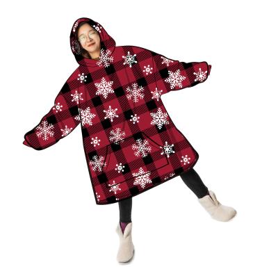 China Sherpa Design Anti-Static Free Wearable Blanket Hoodie Oversized Christmas Velety Custom Printed Adult Hooded Blanket for sale