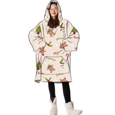 China NEW Christmas Anti-Static Super Soft Warm Christmas 100% Wearable Sherpa Hoodie Sweatshirt Blanket for sale