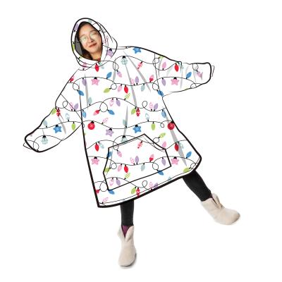 China Christmas Design Sherpa Anti-Static Free Oversized Hooded Blanket Adult Hoodies One Size Fits All Winter Blanket For Adult Kid for sale