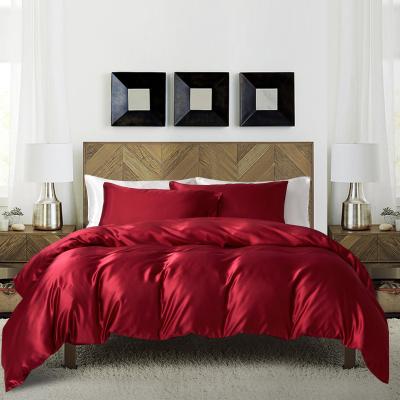 China 4pc Bedding Collection Anti-static Solid Color Wine Red Sheet Set Soft Silky Bedspread Set for sale