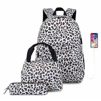 China With USB Three Piece Backpack Printing Female Backpack College Student Schoolbag for sale