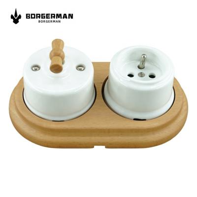 China Electrical French Wall Socket And Switch Outdoor Durable Wholesale Porcelain Retro With Wood Frame for sale