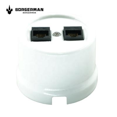 China Durable Wholesale Computer RJ45 Internet Telephone RJ11 Vintage Porcelain Outdoor Mount Wall Socket for sale