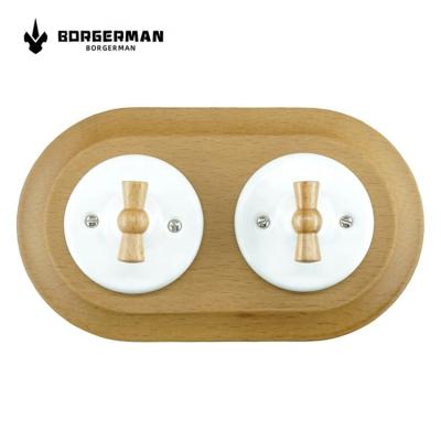 China EU Modern Retro Vintage Porcelain Wall Flush Mount Ceramic Lamp Switches With Double Wooden Frame for sale