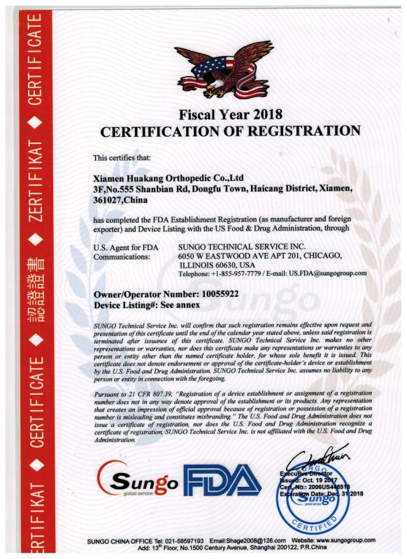 FDA - Xiamen Huakang Orthopedic Co.,Ltd