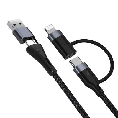 China Mobile Phone 60W Type C 3A USB A and C Fast Charging Cable to USB C and IOS Cable for iPhone Fast Charging 4 IN 1 USB Cable for sale