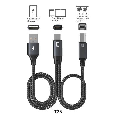 China Mobile phone 2 in 1 type C cable tyce C to USB A+USB B splitter cable support audio OTG and charging live stream USB microphone for sale