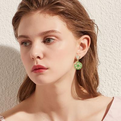 China 2021 new trend fashion personality jewelry cute women fruit lemon earring women fashion diamond earrings for sale