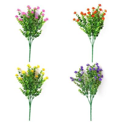 China 1pc 7 pe forks Eucalyptus Artificial Flowers UV Resistant Greenery Eucalyptus Bottom Plants With Flower for sale