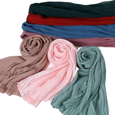 China New Design Women's Monochromatic High Quality Cotton And Crumpled Muslim Hijab Canvas Scarf for sale