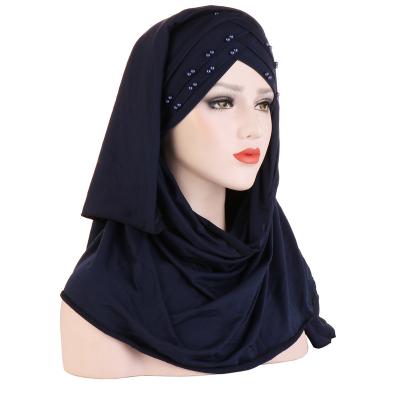 China Custom Wholesale Fashion Women Cotton Milk Silk Beaded Muslim Hijabs Scarf Hat for sale