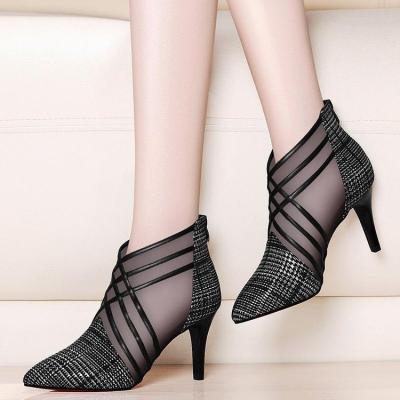 China New Fashion Trend Style Ladies Brand Design Lace Design Sexy Black Mesh Women's High Heel Shoes Party High Heel Shoes for sale