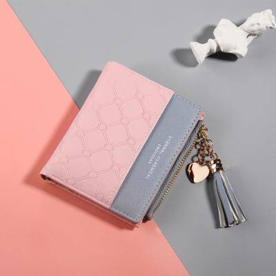 China Women's Tassel Short Wallet Waterproof Tote With Purse Stitching Contrasting Women's Tassel Wallet Multi-card Short Zipper for sale