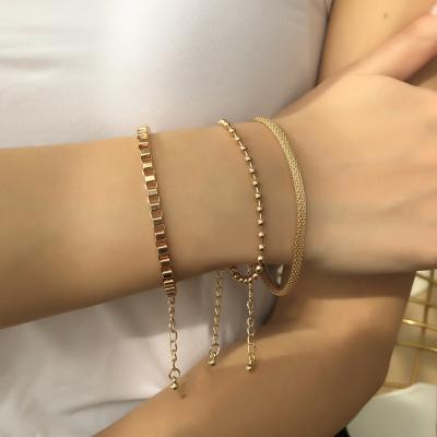 China New FASHIONABLE Personalized Metal Three Piece Chain Set Women's Simple Bracelet Indifference Style Bead Bracelet for sale