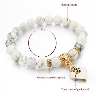 China Romantic national natural stone pendant beaded bracelet love stone white pine jewelry style elastic rope bracelet for sale