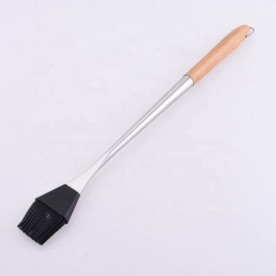 China Easily Cleaned Premium Stainless Steel Handle BBQ Wooden Silicone Basting Brush for sale