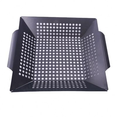 China Black Square Permeable Multi-Function Basin Outdoor Barbecue Grilling Tool Stainless Steel Round Barbecue Asphalt Basin Easily Cleaned for sale